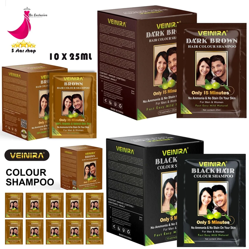 Veinira Medium brown hair colour and shampoo x 10 Sachets - Full box