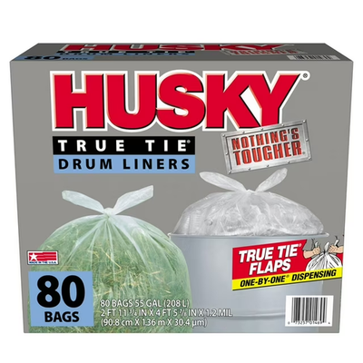 #ad Husky 55 Gallon Clear Flap Tie Drum Liner Trash Bags 80 ct. $38.19