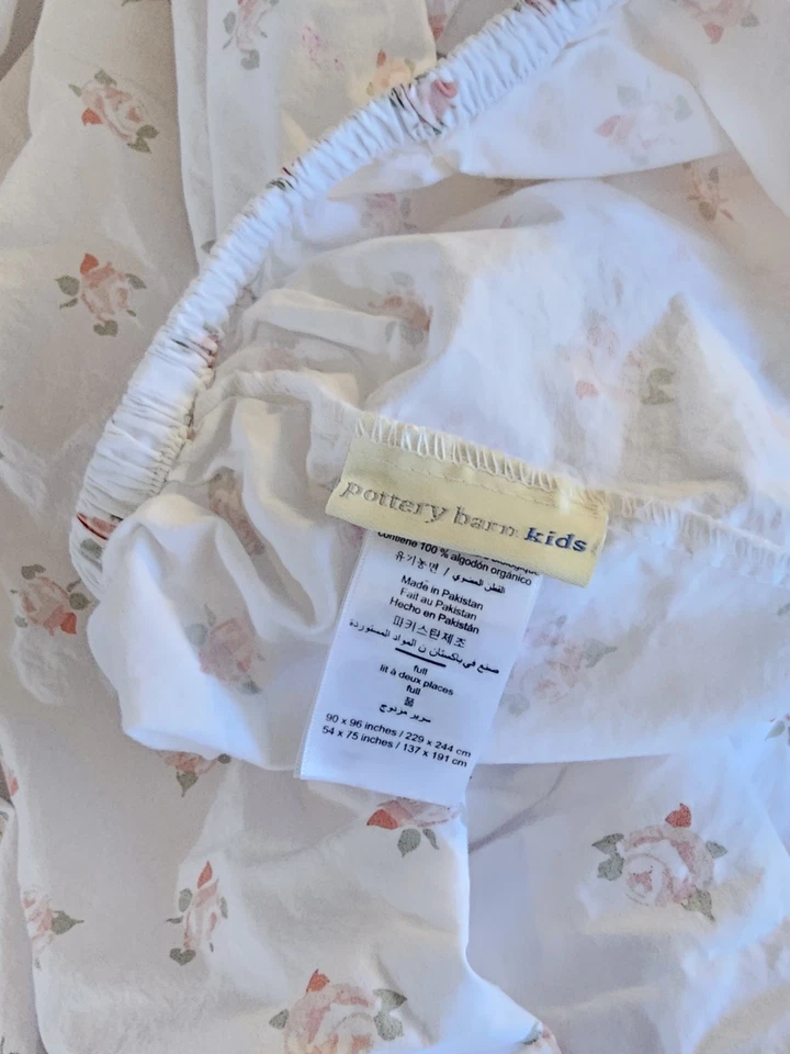 Pottery Barn Kids~FULL~Pink White Flowers Fitted Sheet - Image 4 of 4