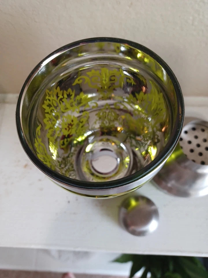 "Coctelera de vidrio verde festivo desplazamiento metálico borde y tapa de acero inoxidable, 9""" Foto 4 de 4