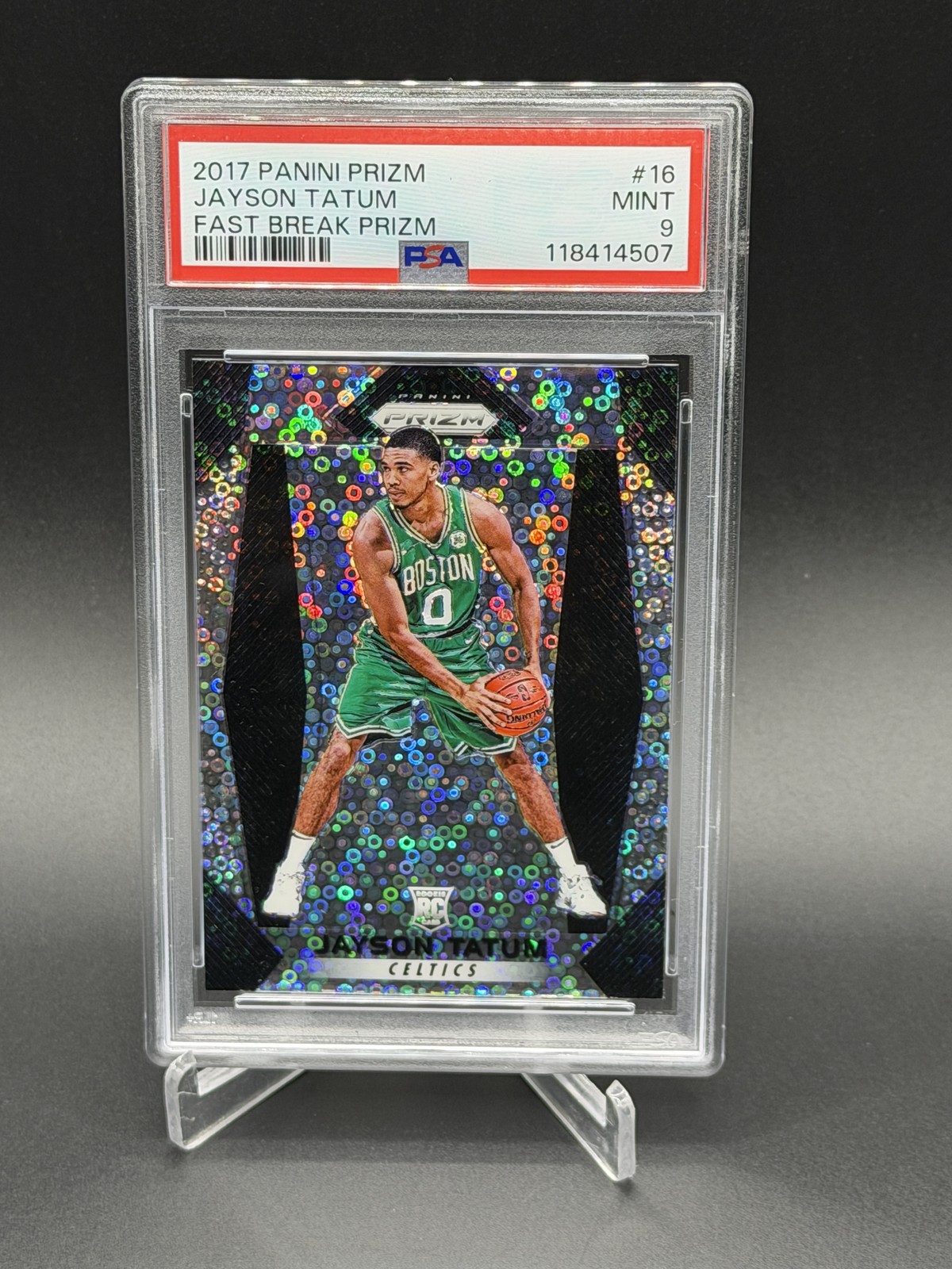 2017-18 Panini Prizm #16 Jayson Tatum Prizms Rookie RC Fast Break PSA 9 view 1