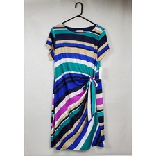 Shelby & Palmer Womens 1X Striped Side Tie Sheath Dress Blue Purple Teal NWT