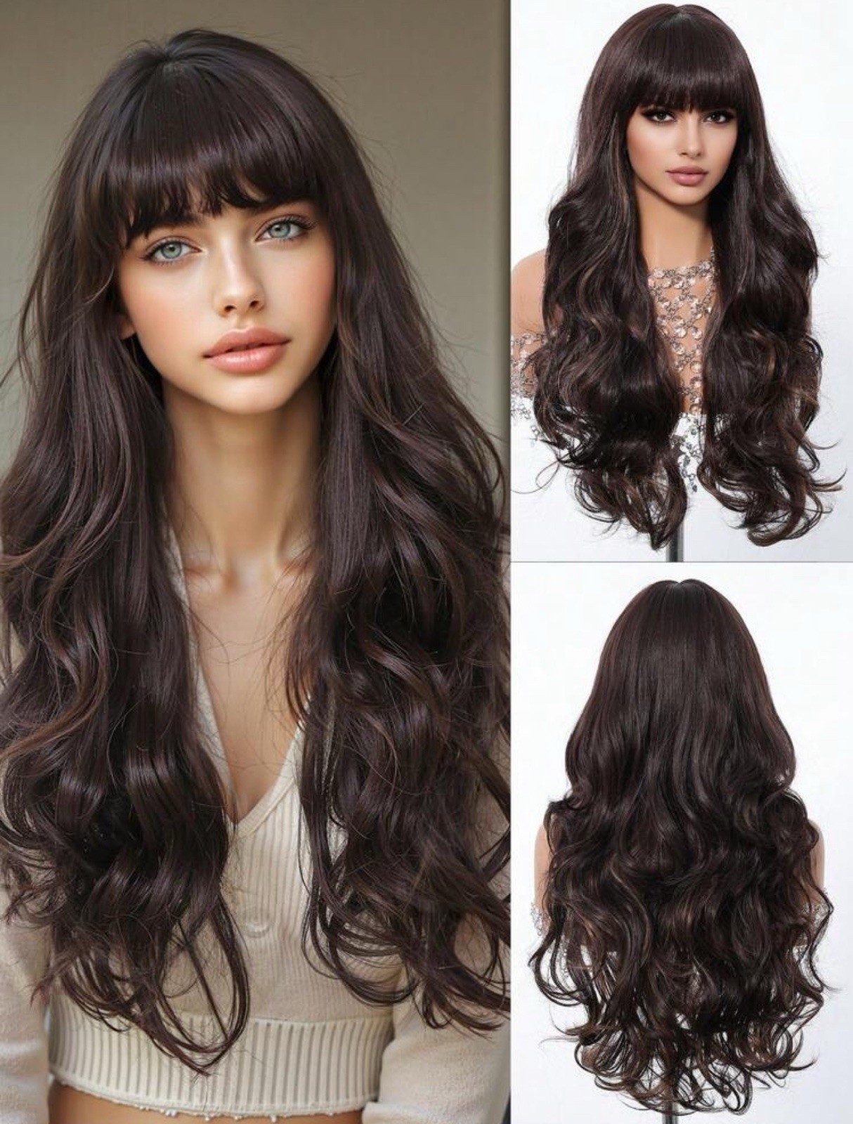 Perruque synthétique longue marron foncé pour changer de coiffure sans abîmer vos cheveux