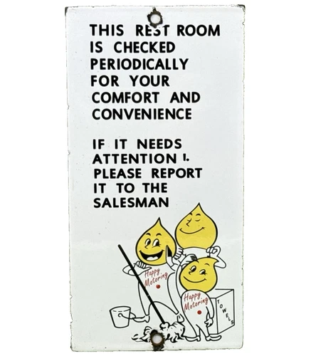 VINTAGE ESSO REST ROOM PORCELAIN SIGN GAS STATION CLEANING MOTOR OIL PUMP PLATE