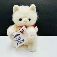 Russ Berrie White Cat Kitty Kitten Sealed With A Kiss Envelope 7” Plush Animal