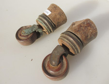 Large Victorian Brass & Ceramic Furniture Castors Trolley Wheels Old Antique