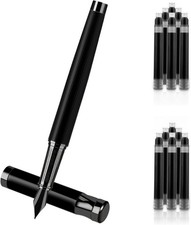 Luxury Metal Pen Set - Fine Nib Fountain Pen with Converter and 10 Black Ink Car