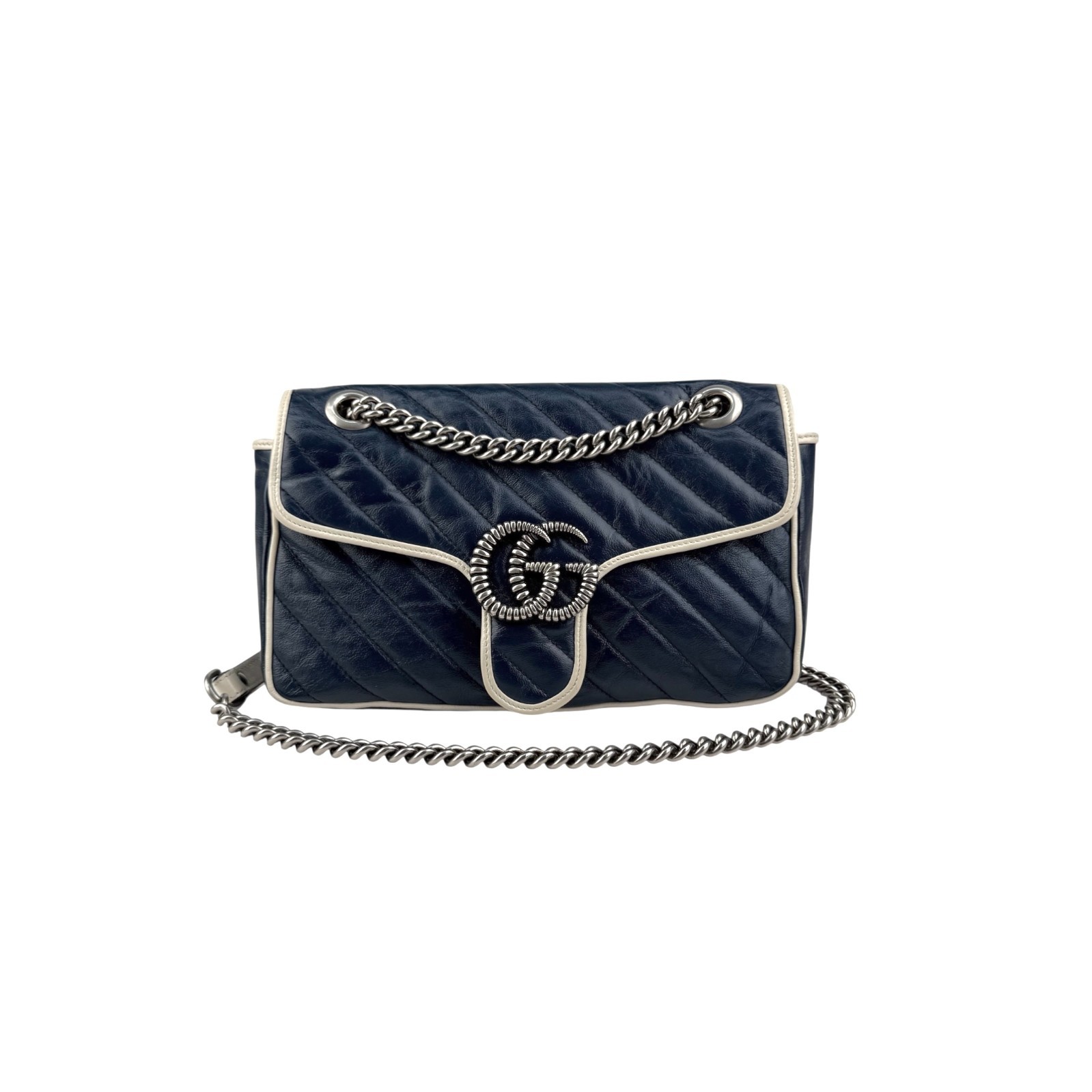 Gucci Navy and white GG Marmont shoulder bag