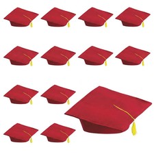 Kids Red Felt Elementary School Graduation Caps with Tassel - 12 Pc.