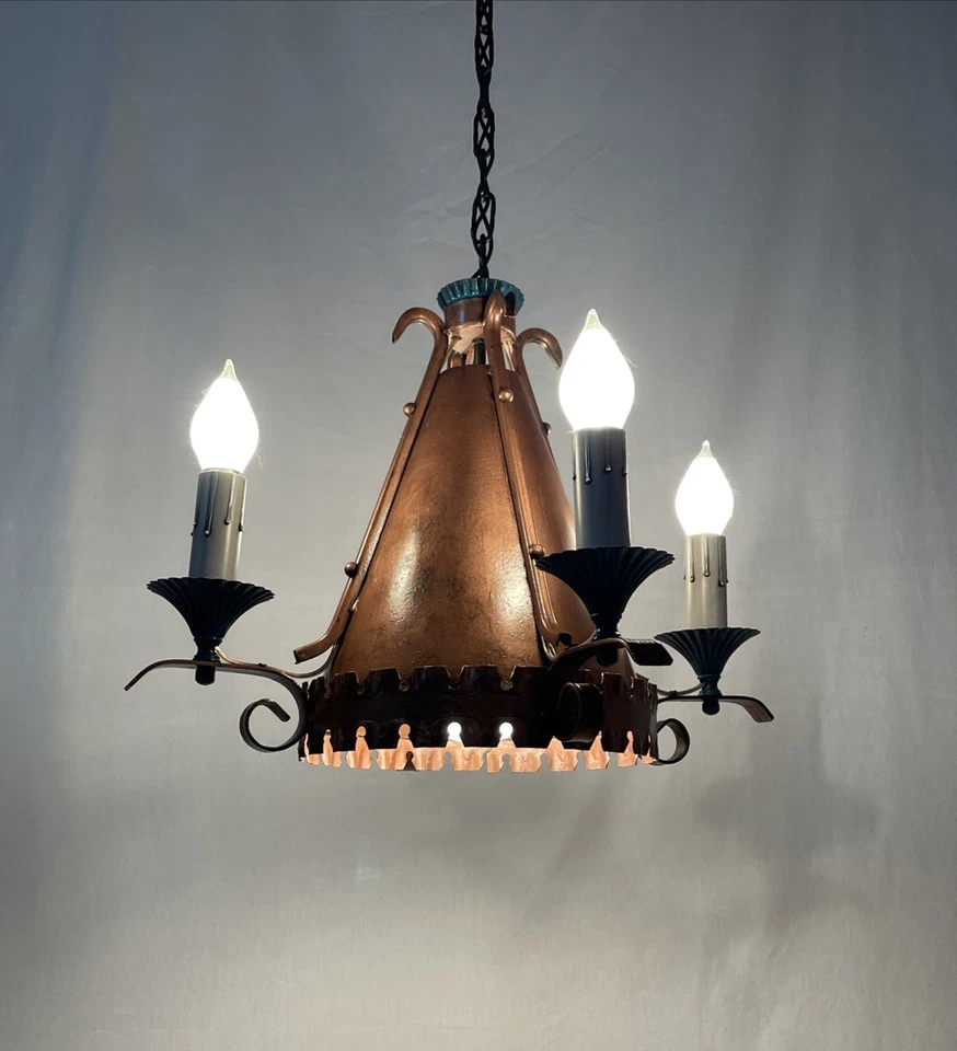 Pingente Tudor antigo RESTAURADO antigo vintage artes e artesanato pendurado luz chapéu bruxa missão - Imagem 2 de 4