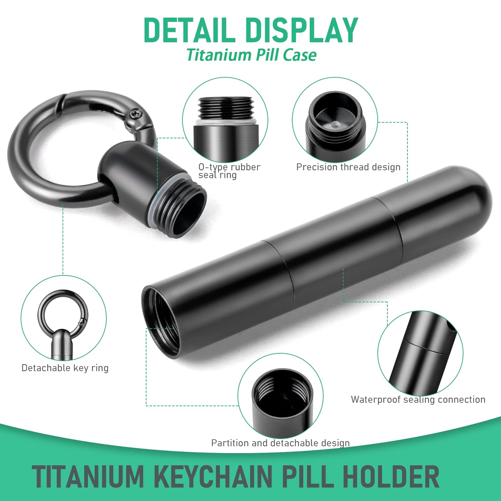 Keychain Pill Holder, Titanium Pill Case Small Pill Organizer Waterproof Pill...