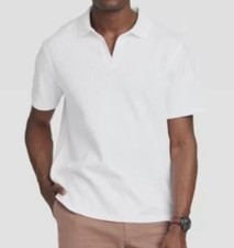 NEW Goodfellow  Co. Men's Textured Johnny Collar Polo Shirt White Size Medium