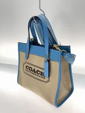 COACH Shoulder Bag Canvas BEG CH740 Field Tote Handbag BLU