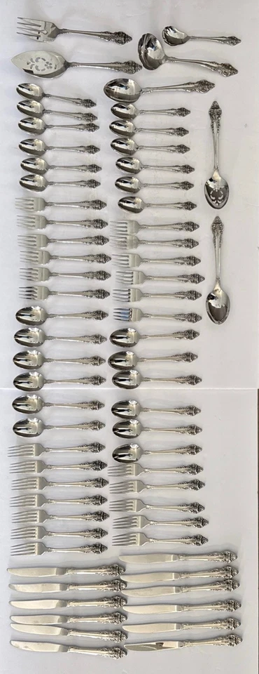 Juego de 67 piezas de acero inoxidable Brahms Silverplate Oneida Community perforadas florales Foto 2 de 4