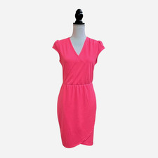 KLD Signature Wrap Dress Women's Pink V-Neck Cap Sleeve Medium