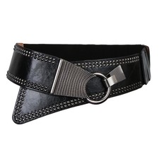 Punk Womens Dress Rivets Waist Belts Wide Elastic Stretch