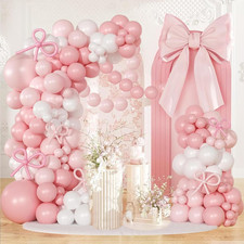 Pink Bow Balloon Arch Kit, 109Pcs Pastel Bow Balloon Garland with White and Ligh