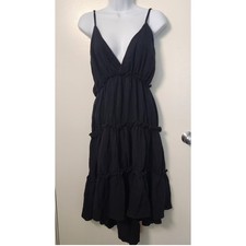 NWT Boohoo 100% Cotton Gauze Sz 16 Halter Top Midi Dress Black Tie Back