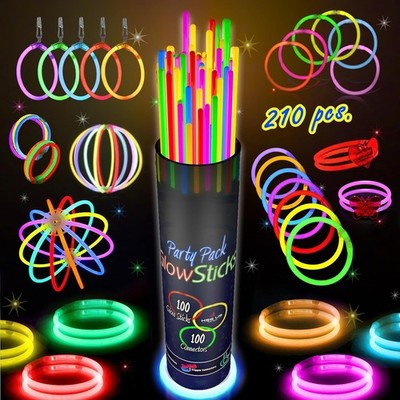 210 PCS Colorful Glow Sticks Party Pack - 100 8' Glow Sticks, 100 Connectors, Fu