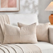 2 Packs Lumbar Decorative Throw Pillow Covers 14x24 24" x 14" Pack of 2 Tan