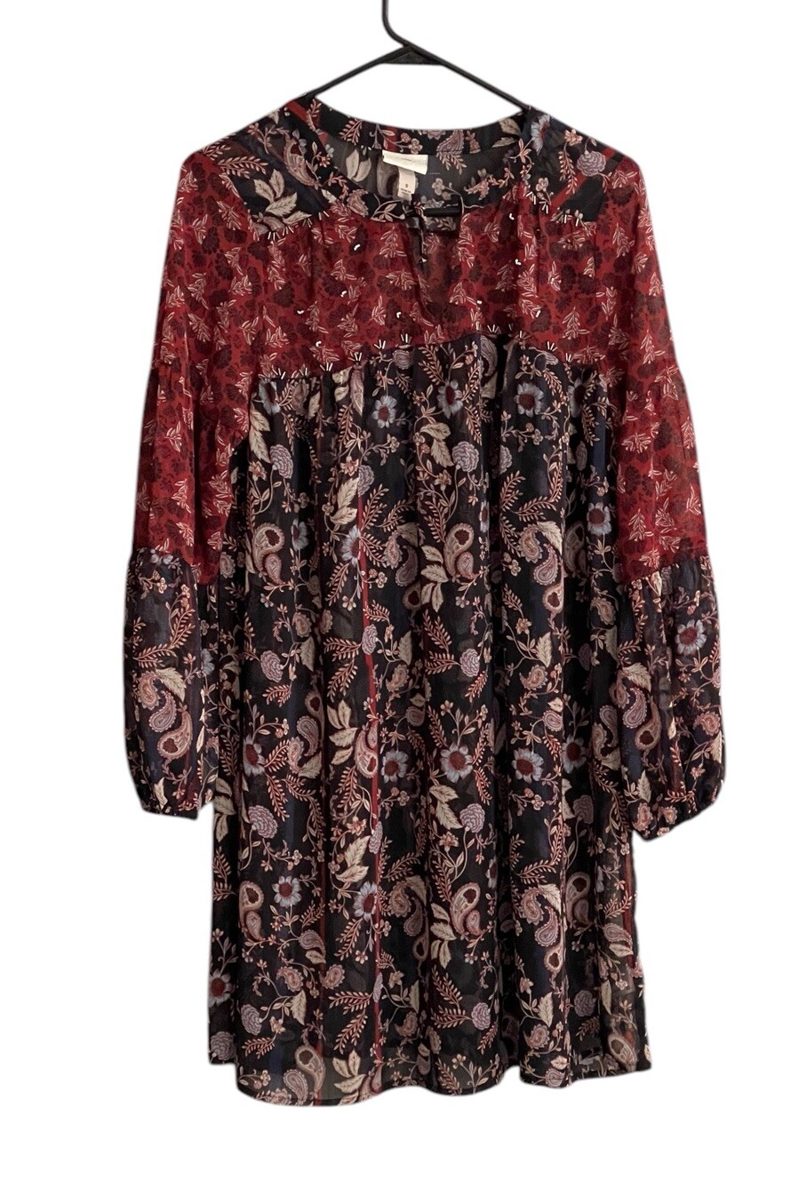 Knox Rose Mini Dress Small Paisley Floral Long Gypsy Hippie Embellished Boho