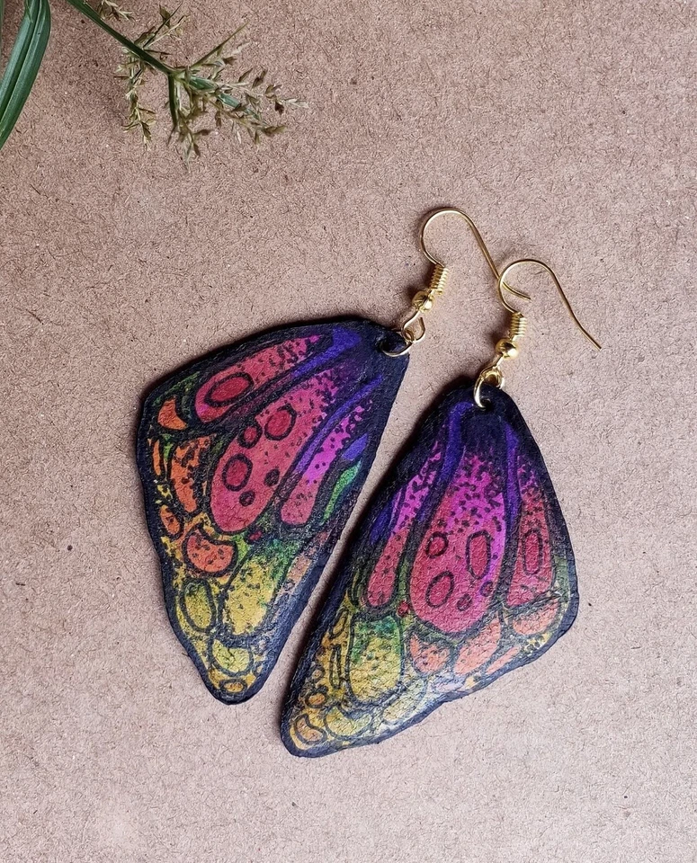 Elegant Hand-Painted Leather Earrings for Women | Boho Jewelry Gift USA - Image 2 of 4