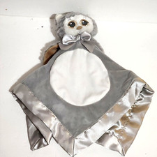 Bearington Baby Collection Owl Security Blanket Lovey Gray White Rattle Satin