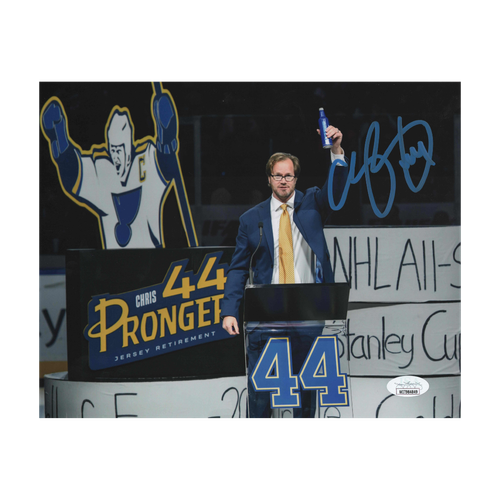 Foto autografiada de Chris Pronger St. Louis Blues retiro aplausos nocturnos - Certificado de autenticidad de la JSA - Imagen 4 de 5