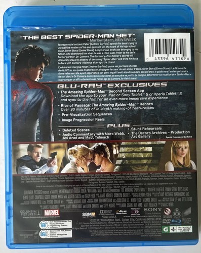 The Amazing Spider-Man (Blu-Ray/DVD, 2012, 3 Disc) Used FREE Domestic Shipping - Picture 7 of 7