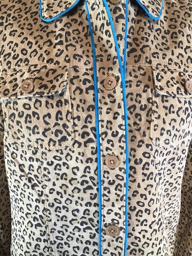 Revue Chaqueta de mujer Gamuza Cuero Animal Print Leopard Azul Trim Forrado Tamaño Lg - Imagen 3 de 10