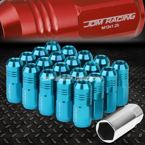 20 CLOSED END M12X1.25 35MM TALL 25MM OD SKY BLUE ALUMINUM JDM LUG NUTS+ADAPTER