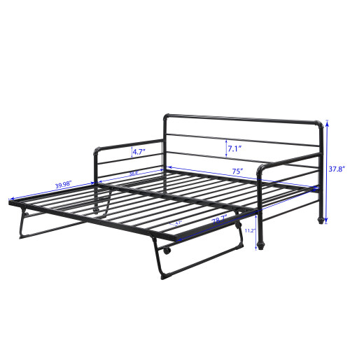 Twin Stainless Steel Daybed W/ Adjustable Pop Up Trundle - Bild 10 von 19