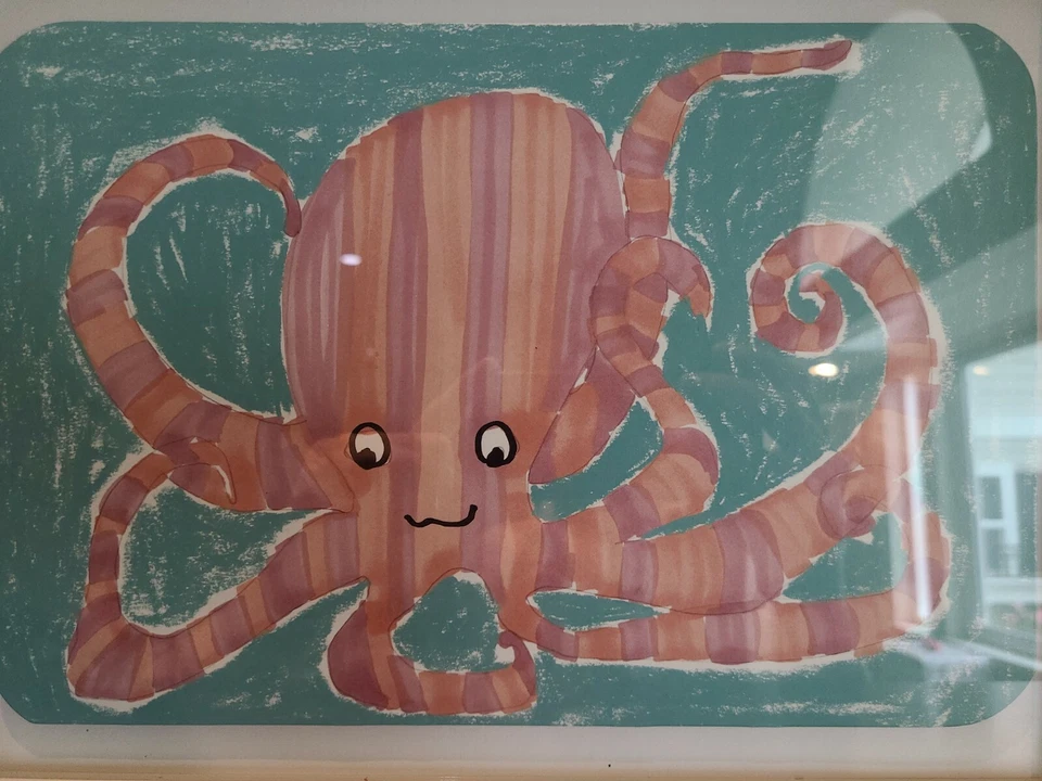 儿童卧室婴儿儿童房游戏室章鱼白色带框图片 15 x 11  — 第 3/4 张图片