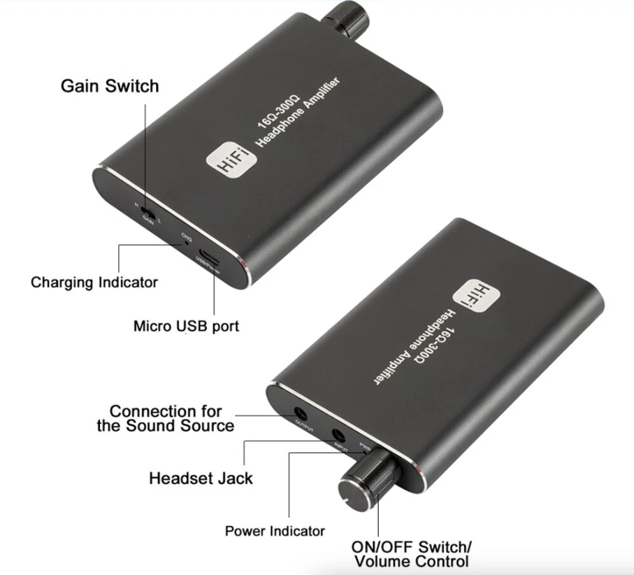 16-300Ω HIFI Headphone Amplifier Portable Earphone AMP 3.5mm w/ Audio USB Cable - Image 2 of 4
