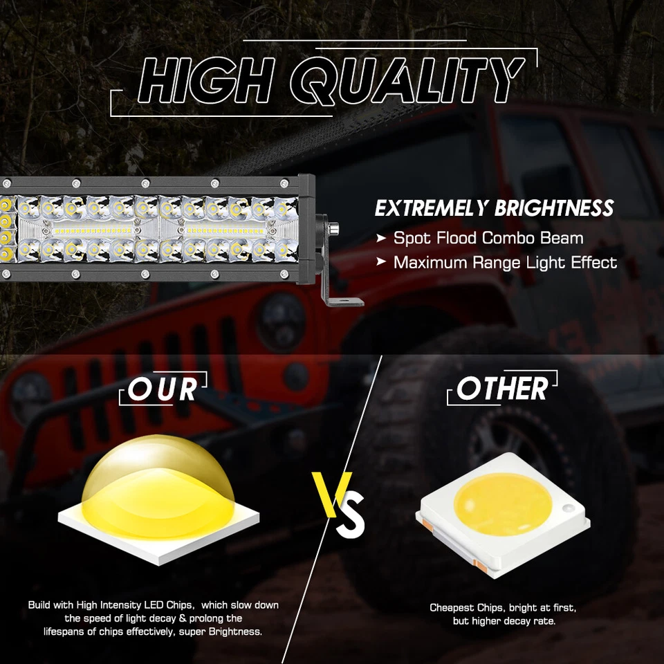 54"Inch 1188W Quad Row Curved LED Light Bar Spot Flood Combo Offroad FOG +Wiring - Imagem 4 de 4