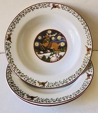 Susan Winger over the housetops Soup Bowls Reindeer 9" diameter Christmas 3 pcs.