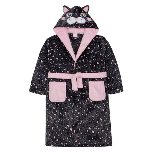 Girls Novelty Cat Dressing Gown Cute Kids Character Hooded Bath Robe