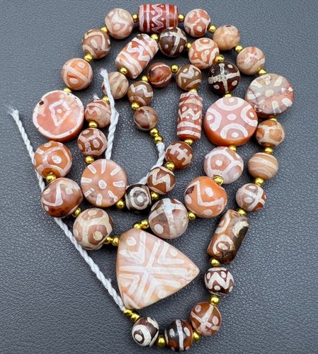 Ancient Etched Carnelian Longevity Beads over 2000 Year Old In great Condition - Picture 1 of 10