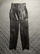 Spanx Faux Leather Leggings Medium Black Quilted Nylon Blend