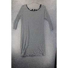 Workshop Womens T Shirt Dress Black White Striped Scoop Neck Long Sleeve XL