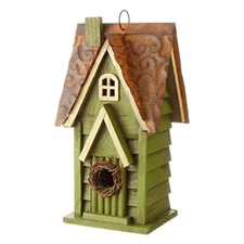 Glitzhome 12" H Hanging Distressed Solid Wood Garden Bird House Green