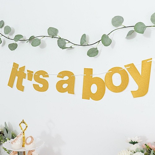3 ft Gold Glittered It's A Boy Paper Gender Reveal Hanging Garland Party Events - 第 4/9 張圖片