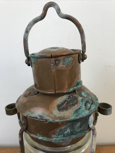 Vtg Antique Ship Anchor Brass Copper Metal Maritime Nautical Lamp Lantern 12.5" - Picture 4 of 10