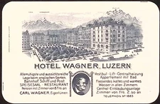 Hotel Wagner Lucerne Switzerland Exterior View Illustrated Trade Card