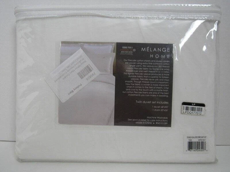 Pottery Barn Maci Double Scalloped Percale Embroidered Duvet Cover Set Twin New - Image 2 of 4