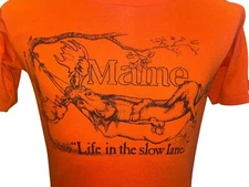 Vintage Maine Men's T Shirt Life in the Slow Lane Orange Moose 1983 Small