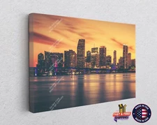 Miami City At Sunset Downtown Florida Miami Canvas Décor Art Print Wall