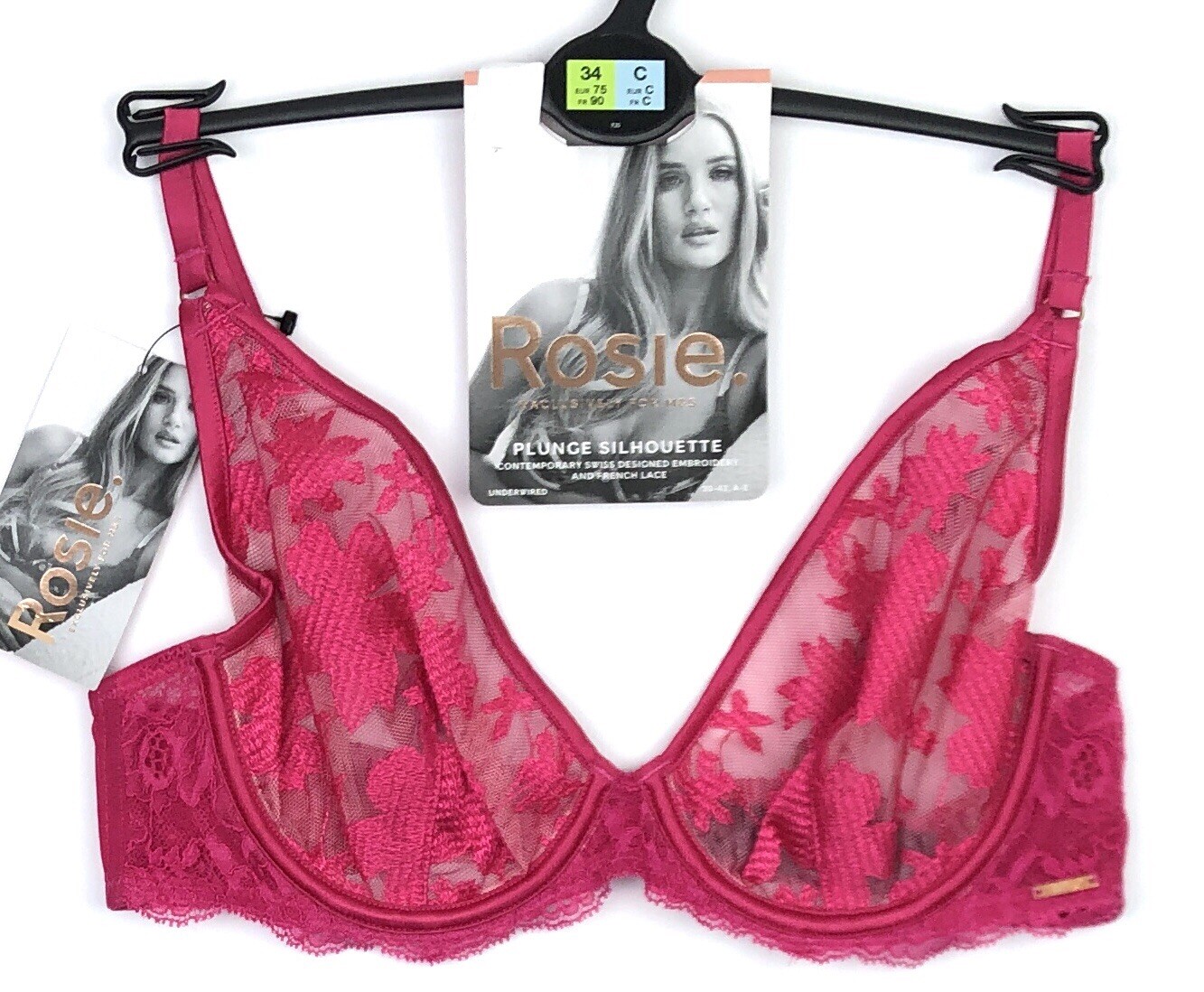 Marks & Spencer Rosie for Autograph Plunge Non Padded Bra 34C Pink BNWT
