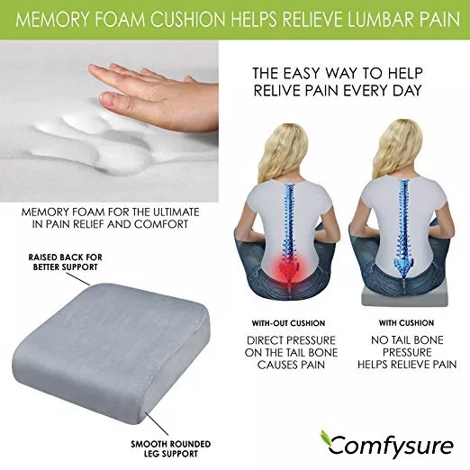 Extra Large Seat Cushion - Memory Foam for Office Chair, Wheelchair Cushions, Floor Pillow | Cushion Back Pain Coccyx Pain Relief | Plush Velvet