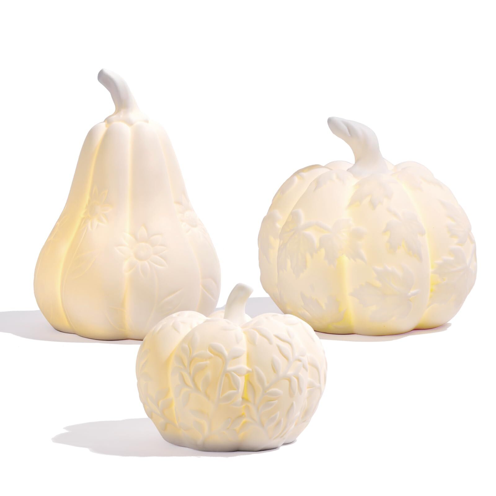 Set of 3 Large Ceramic Pumpkin with Light, Thanksgiving Table Decorations Dec...